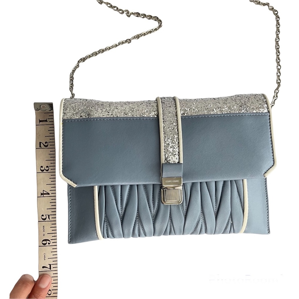 Miu Miu Light Blue & Silver Leather Crossbody Bag Matelasse Clutch Madras Chain - Picture 5 of 8